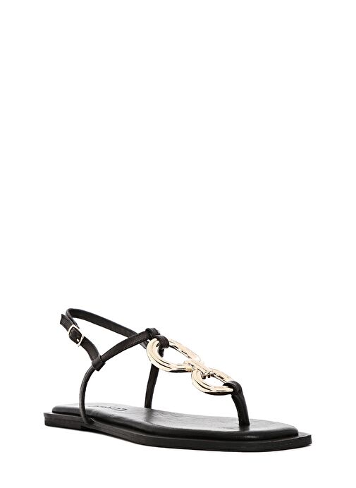 Kadın Siyah Arkadan Bağlamalı Parmak Arası Deri Sandalet 25SFD270218 - Görsel 7