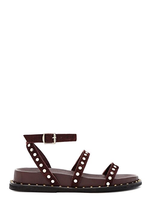 Kadın Kahverengi Bilekten Bağlamalı Metal Detaylı Süet Deri Sandalet 25SFD270310 - Görsel 2