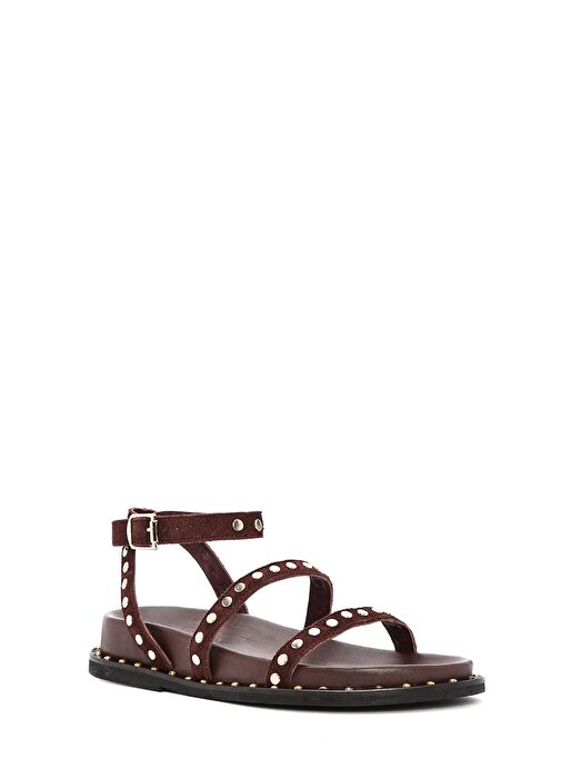 Kadın Kahverengi Bilekten Bağlamalı Metal Detaylı Süet Deri Sandalet 25SFD270310 - Görsel 7