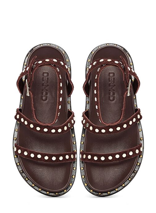 Kadın Kahverengi Bilekten Bağlamalı Metal Detaylı Süet Deri Sandalet 25SFD270310 - Görsel 8