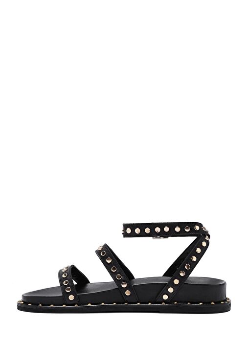Kadın Siyah Bilekten Bağlamalı Metal Detaylı Deri Sandalet 25SFD270318 - Görsel 3