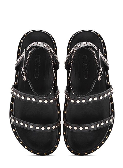 Kadın Siyah Bilekten Bağlamalı Metal Detaylı Deri Sandalet 25SFD270318 - Görsel 8