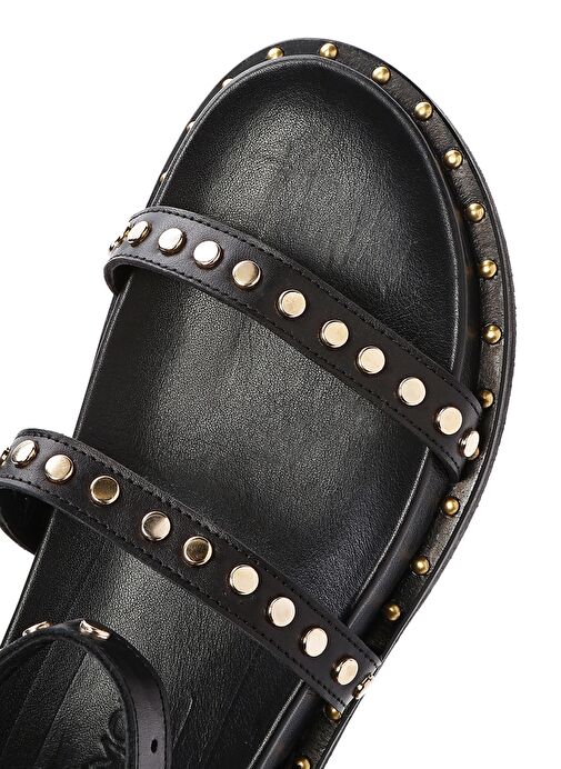 Kadın Siyah Bilekten Bağlamalı Metal Detaylı Deri Sandalet 25SFD270318 - Görsel 9