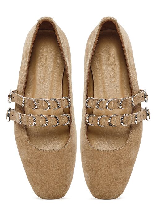 Kadın Vizon Çift Tokalı Süet Deri Babet 25SFD270610 - Görsel 7