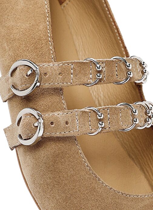 Kadın Vizon Çift Tokalı Süet Deri Babet 25SFD270610 - Görsel 9