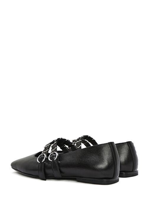 Kadın Siyah Çift Tokalı Deri Babet 25SFD270618 - Görsel 6