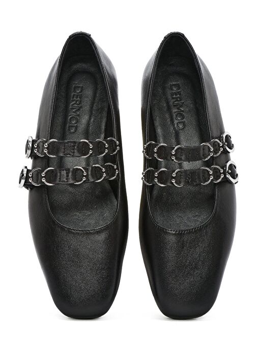 Kadın Siyah Çift Tokalı Deri Babet 25SFD270618 - Görsel 8