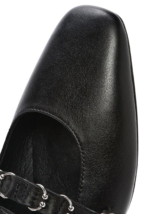 Kadın Siyah Çift Tokalı Deri Babet 25SFD270618 - Görsel 9