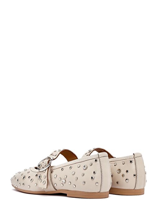 Kadın Bej Tokalı Taşlı Deri Babet 25SFD270718 - Görsel 6