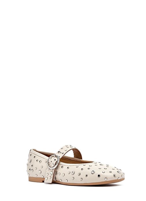 Kadın Bej Tokalı Taşlı Deri Babet 25SFD270718 - Görsel 7