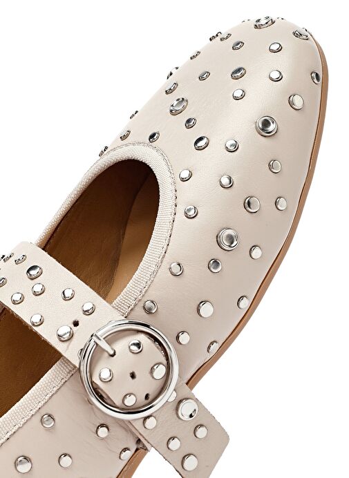 Kadın Bej Tokalı Taşlı Deri Babet 25SFD270718 - Görsel 9