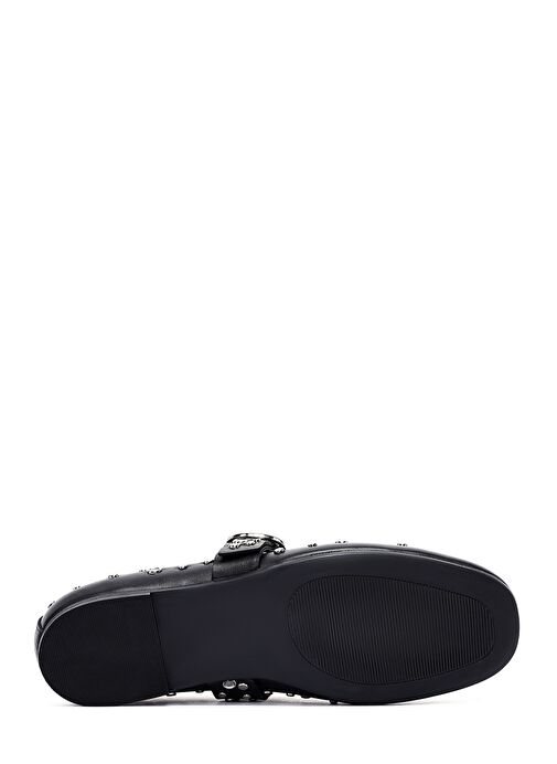 Kadın Siyah Tokalı Taşlı Deri Babet 25SFD270718 - Görsel 5