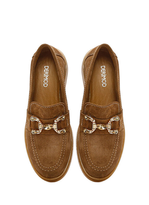 Kadın Taba Taşlı Süet Deri Maskülen Loafer 25SFD510110 - Görsel 8