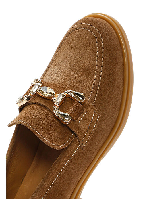 Kadın Taba Taşlı Süet Deri Maskülen Loafer 25SFD510110 - Görsel 9