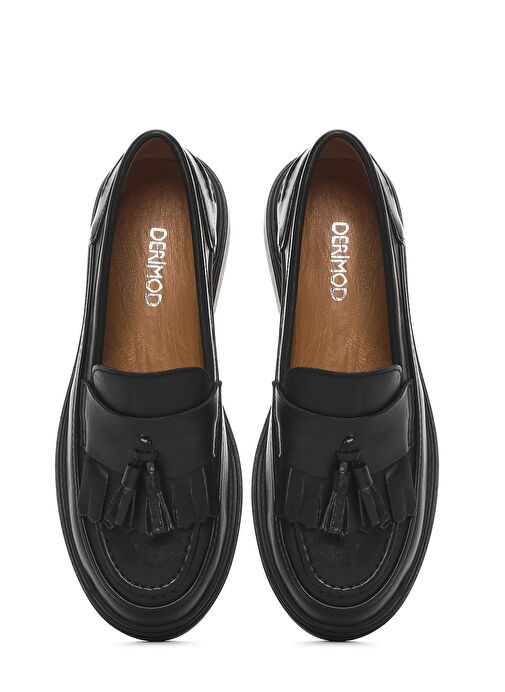 Kadın Siyah Püsküllü Deri Loafer 25SFD510218 - Görsel 8