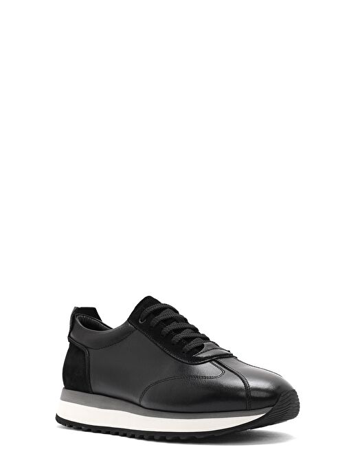 Erkek Siyah Bağcıklı Kalın Tabanlı Deri Sneaker 25SFD622014 - Görsel 7