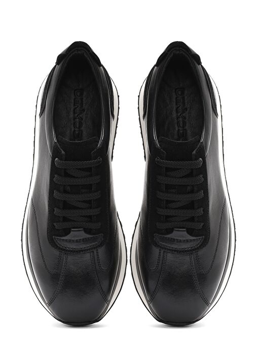 Erkek Siyah Bağcıklı Kalın Tabanlı Deri Sneaker 25SFD622014 - Görsel 8
