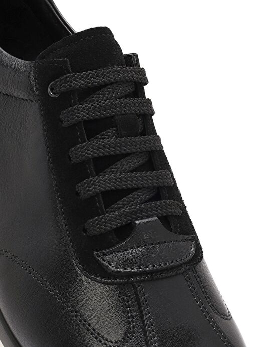 Erkek Siyah Bağcıklı Kalın Tabanlı Deri Sneaker 25SFD622014 - Görsel 9