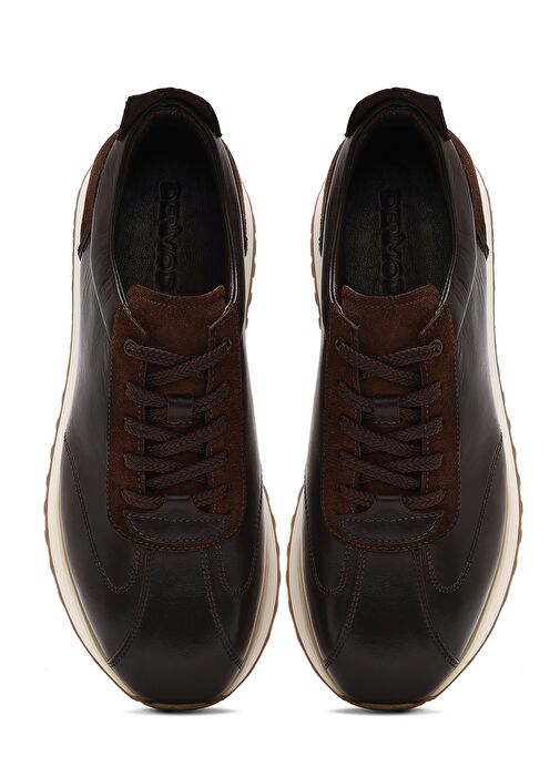 Erkek Kahverengi Bağcıklı Kalın Tabanlı Deri Sneaker 25SFD622014 - Görsel 3