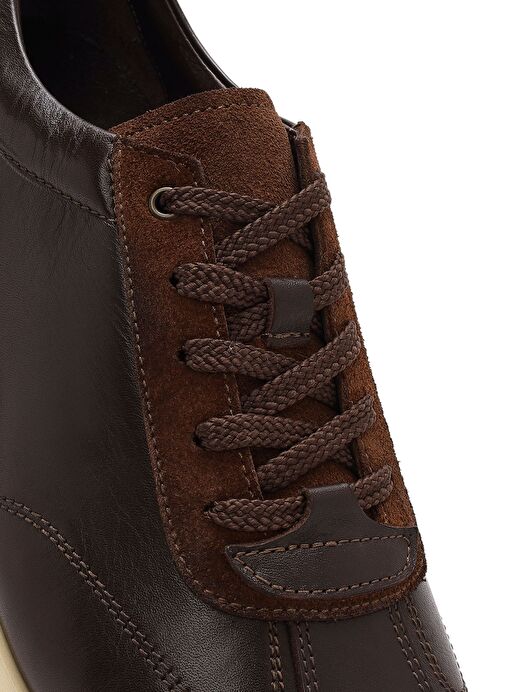 Erkek Kahverengi Bağcıklı Kalın Tabanlı Deri Sneaker 25SFD622014 - Görsel 4