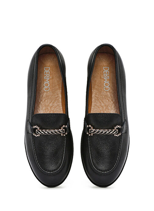 Kadın Siyah Tokalı Deri Loafer 25SFD510518 - Görsel 8