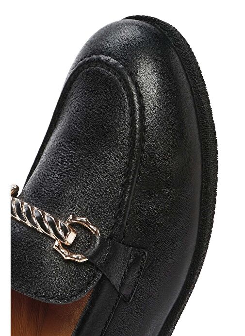 Kadın Siyah Tokalı Deri Loafer 25SFD510518 - Görsel 9