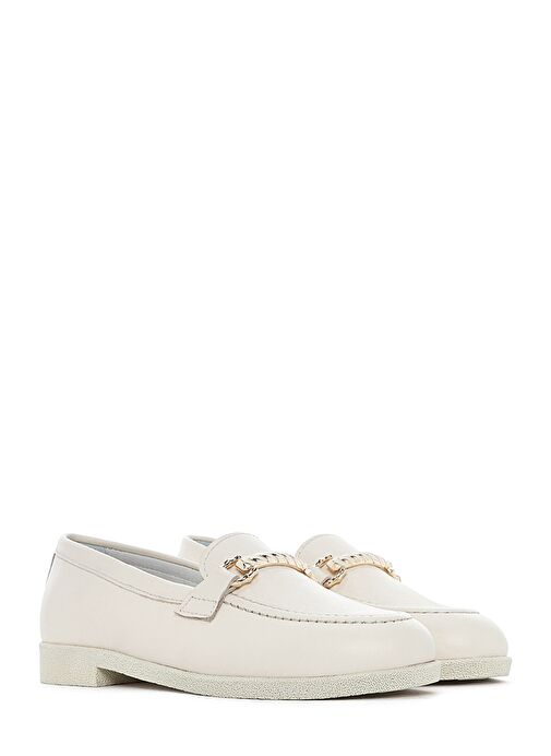 Kadın Krem Tokalı Deri Loafer 25SFD510518 - Görsel 4