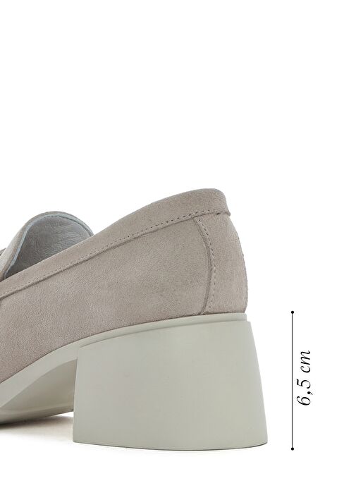 Kadın Bej Tokalı Kalın Topuklu Süet Deri Maskülen Loafer 25SFD510610 - Görsel 3