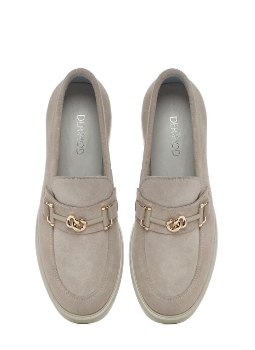Kadın Bej Tokalı Kalın Topuklu Süet Deri Maskülen Loafer 25SFD510610 - Görsel 9