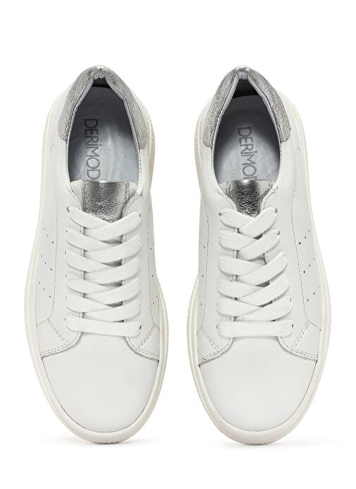 Kadın Beyaz Bağcıklı Kalın Tabanlı Deri Sneaker 25SFD510718 - Görsel 8