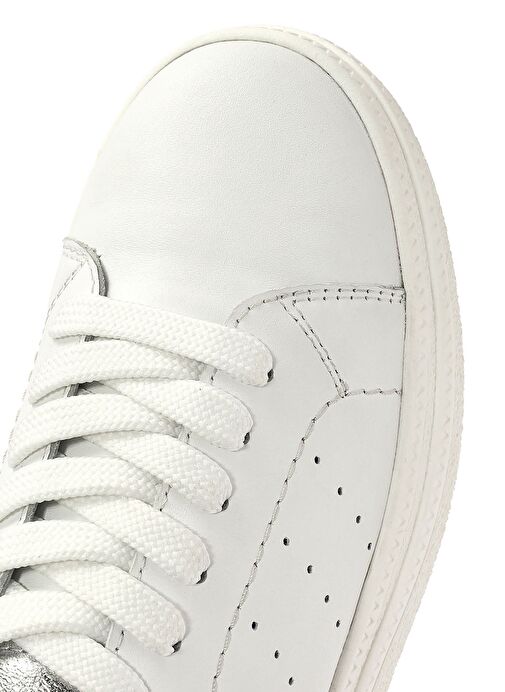Kadın Beyaz Bağcıklı Kalın Tabanlı Deri Sneaker 25SFD510718 - Görsel 9