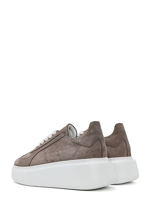 Kadın Vizon Bağcıklı Kalın Tabanlı Süet Deri Sneaker 25SFD510910 - Görsel 6