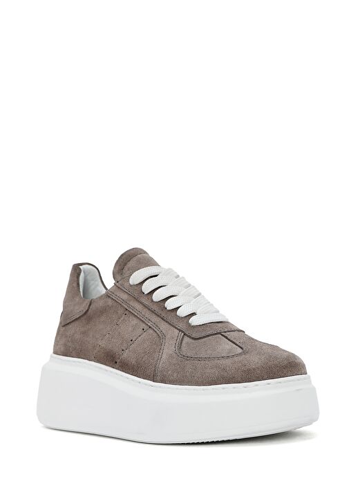 Kadın Vizon Bağcıklı Kalın Tabanlı Süet Deri Sneaker 25SFD510910 - Görsel 8