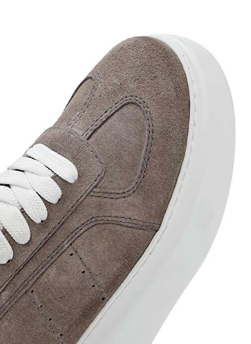 Kadın Vizon Bağcıklı Kalın Tabanlı Süet Deri Sneaker 25SFD510910 - Görsel 9