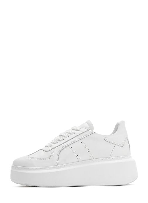 Kadın Beyaz Bağcıklı Kalın Tabanlı Deri Sneaker 25SFD510918 - Görsel 3