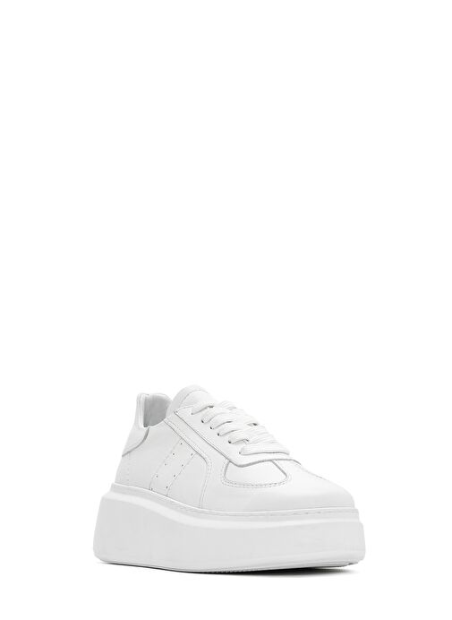 Kadın Beyaz Bağcıklı Kalın Tabanlı Deri Sneaker 25SFD510918 - Görsel 7