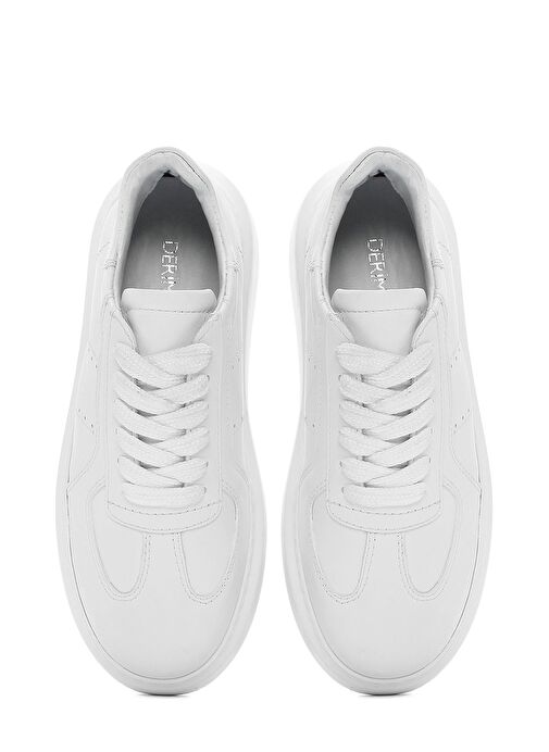 Kadın Beyaz Bağcıklı Kalın Tabanlı Deri Sneaker 25SFD510918 - Görsel 8
