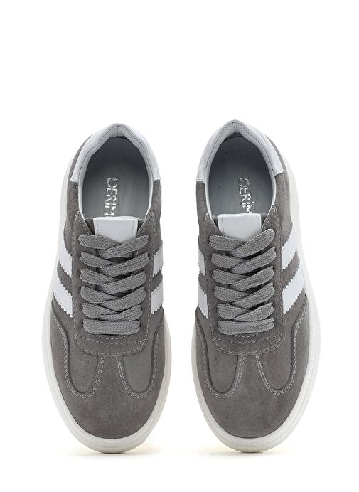 Kadın Gri Bağcıklı Kalın Tabanlı Süet Deri Sneaker 25SFD511010 - Görsel 7