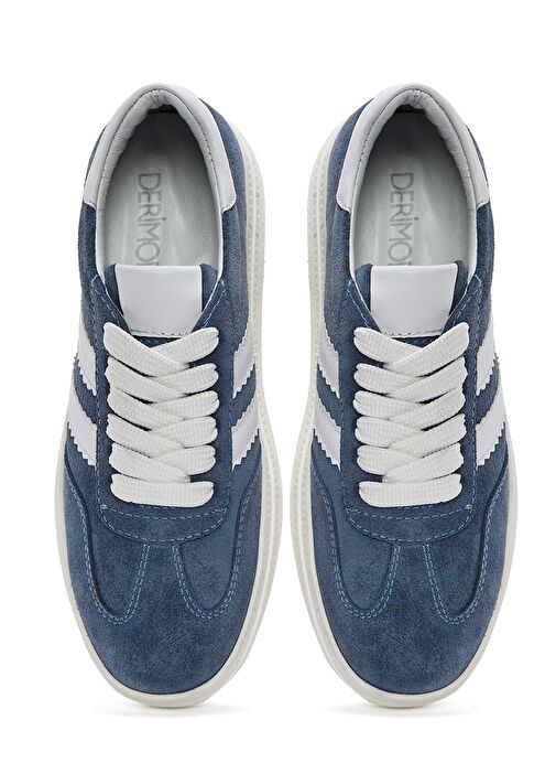 Kadın Mavi Bağcıklı Kalın Tabanlı Süet Deri Sneaker 25SFD511010 - Görsel 7