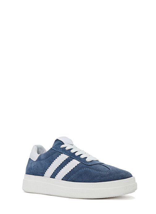 Kadın Mavi Bağcıklı Kalın Tabanlı Süet Deri Sneaker 25SFD511010 - Görsel 8