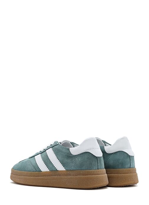 Kadın Yeşil Bağcıklı Kalın Tabanlı Süet Deri Sneaker 25SFD511010 - Görsel 6