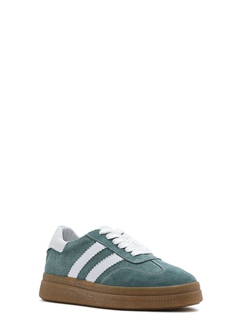 Kadın Yeşil Bağcıklı Kalın Tabanlı Süet Deri Sneaker 25SFD511010 - Görsel 7