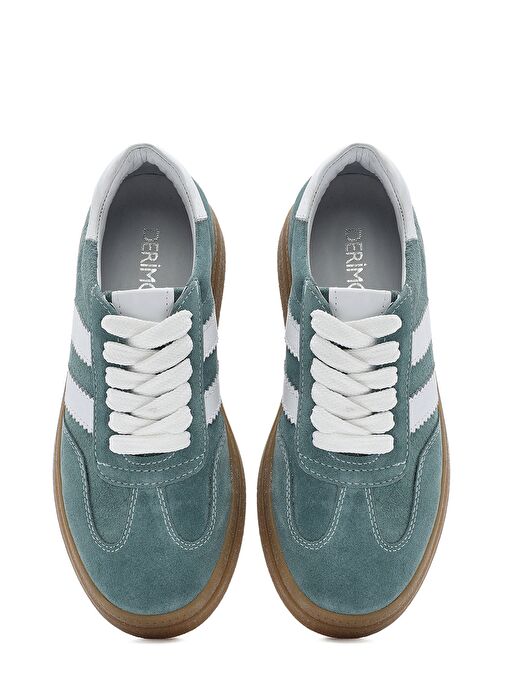Kadın Yeşil Bağcıklı Kalın Tabanlı Süet Deri Sneaker 25SFD511010 - Görsel 8