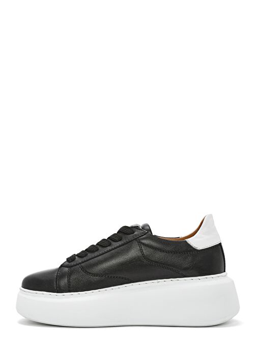 Kadın Siyah Fermuarlı Bağcıklı Kalın Tabanlı Deri Sneaker 25SFD511118 - Görsel 3