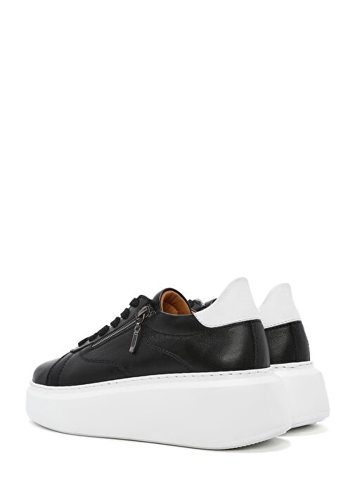 Kadın Siyah Fermuarlı Bağcıklı Kalın Tabanlı Deri Sneaker 25SFD511118 - Görsel 6