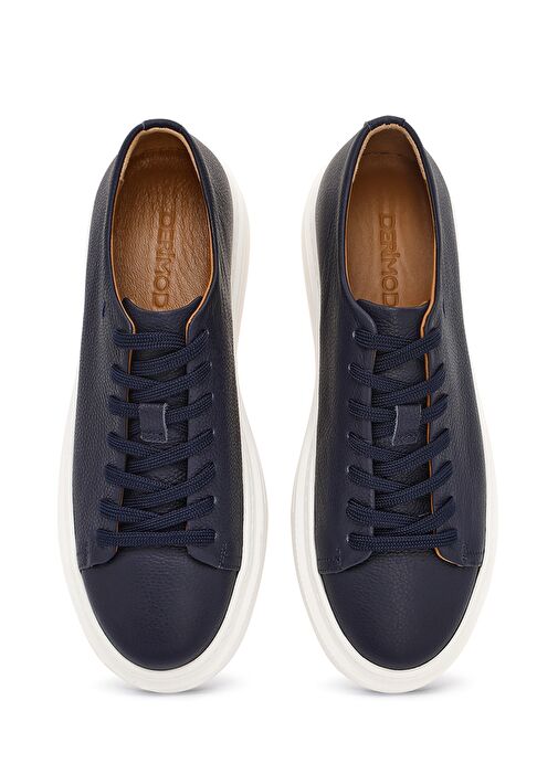 Erkek Lacivert Bağcıklı Kalın Tabanlı Deri Sneaker 25SFD6107FT - Görsel 8