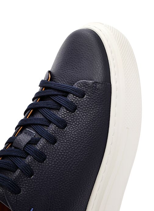 Erkek Lacivert Bağcıklı Kalın Tabanlı Deri Sneaker 25SFD6107FT - Görsel 9