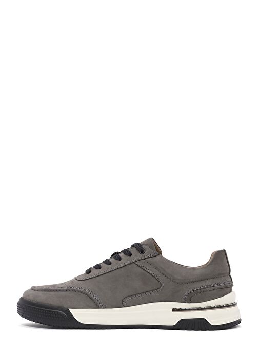 Erkek Gri Bağcıklı Kalın Tabanlı Nubuk Deri Sneaker 25SFD6110V3 - Görsel 3