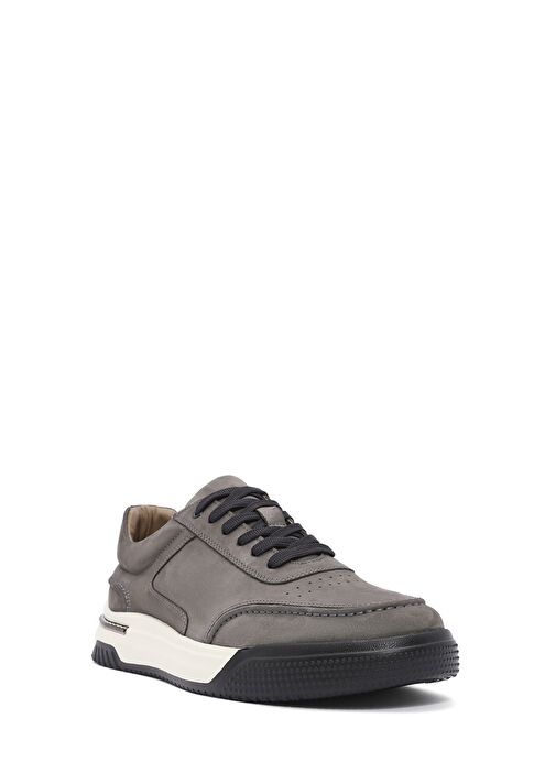 Erkek Gri Bağcıklı Kalın Tabanlı Nubuk Deri Sneaker 25SFD6110V3 - Görsel 7