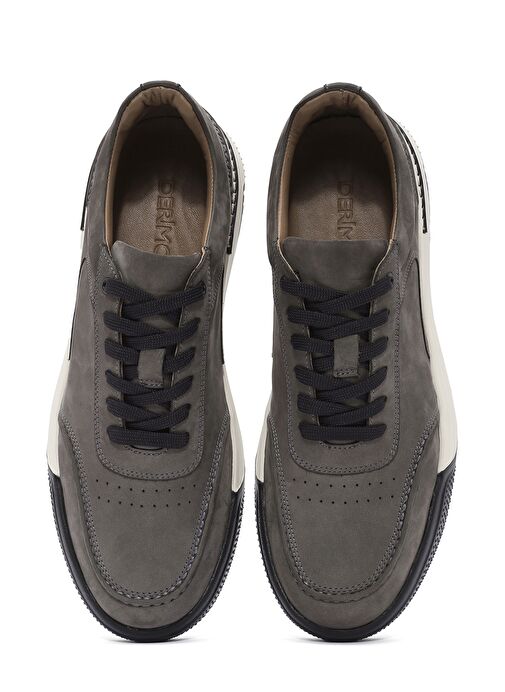 Erkek Gri Bağcıklı Kalın Tabanlı Nubuk Deri Sneaker 25SFD6110V3 - Görsel 8